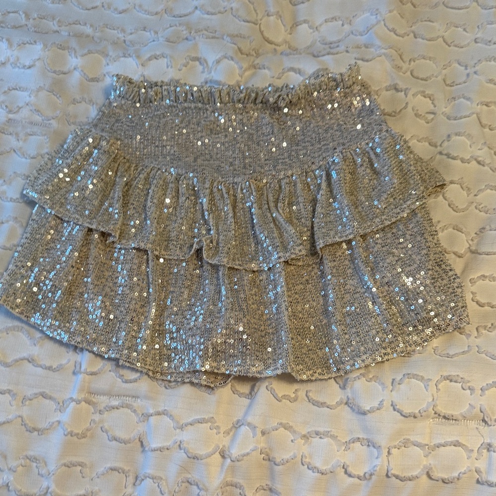 Altar'd State Glittering Silver Mini Skirt